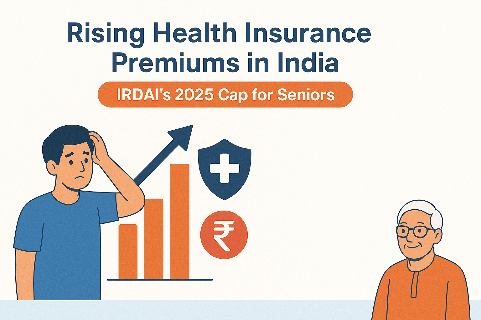In this image 2 mens one is senior citizen and 1 men is very stressed due to increase high premium every year